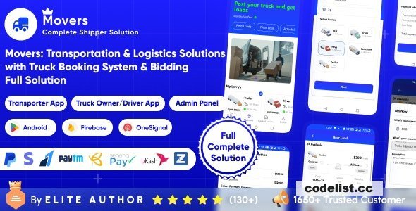 Movers v1.3 - Online Load, Truck Booking &amp; Lorry, Bid, Cargo, Logistics Transport Services Full Solution